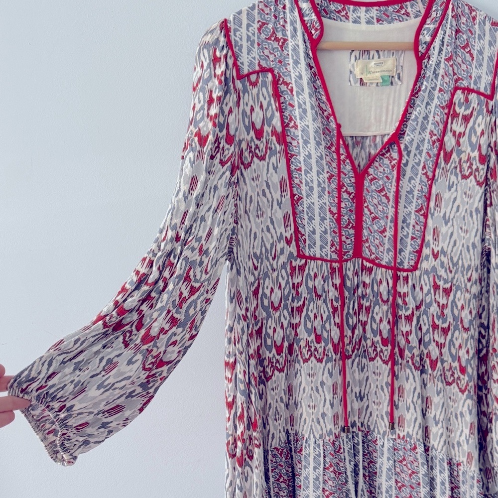 Anthropologie Red and Gray Patterned Dress